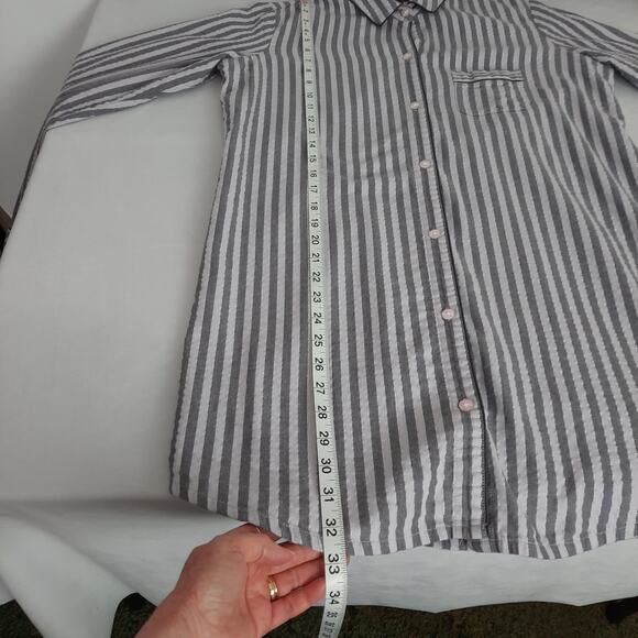 Victoria's Secret Gray Striped Silver Pin Strip Pajama Sleeping Shirt, Flowy - Picture 8 of 10